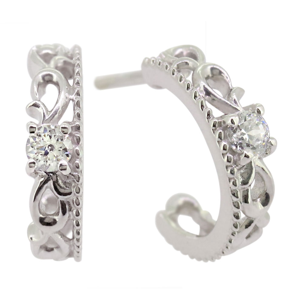 ピアス レディース フープピアス 小さめ 小ぶり 唐草 シルバー925 ダイヤモンド 両耳