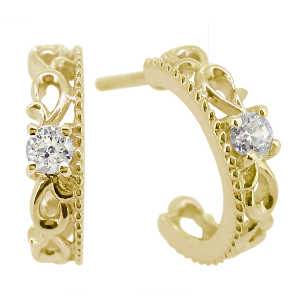 ピアス メンズ フープ 両耳 10k 10金 誕生石 4月 ダイヤモンド 唐草 フープピアス 父の日 2024