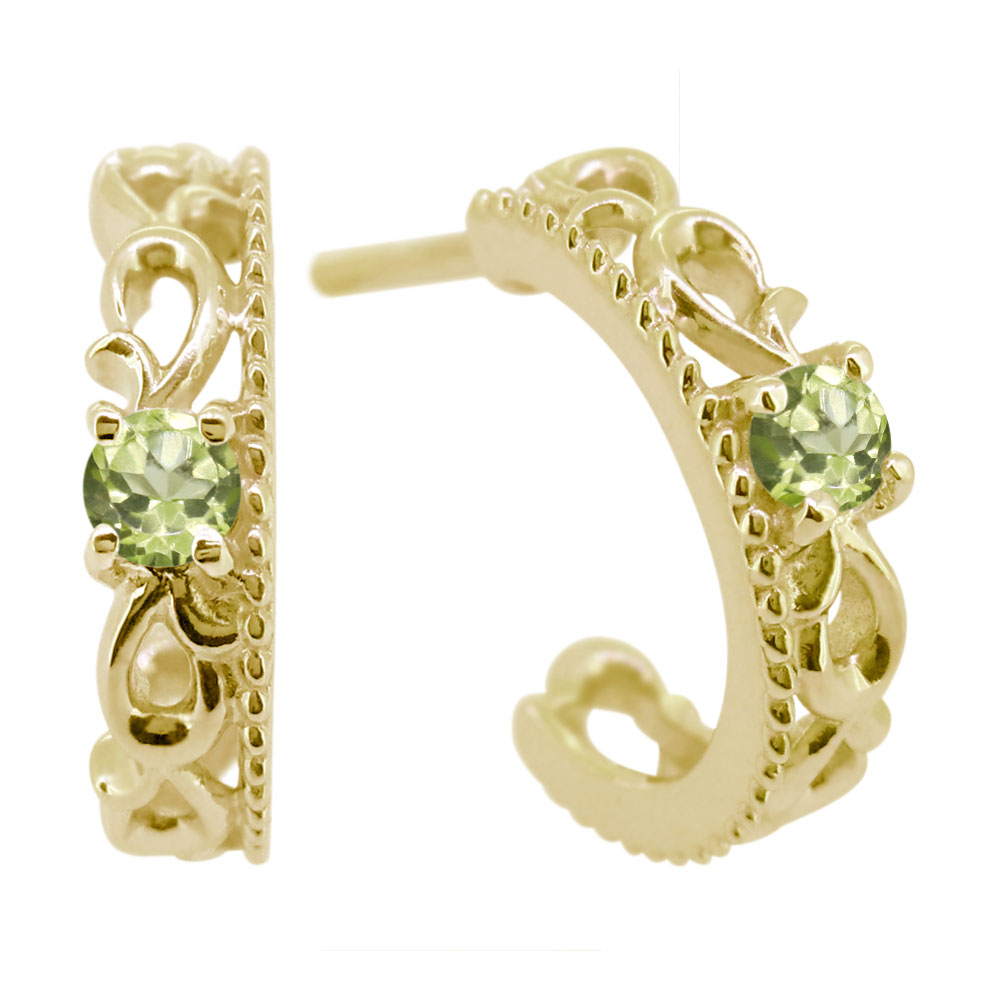 ピアス メンズ フープ 両耳 10k 10金 誕生石 8月 ペリドット 唐草 フープピアス 父の日 2024