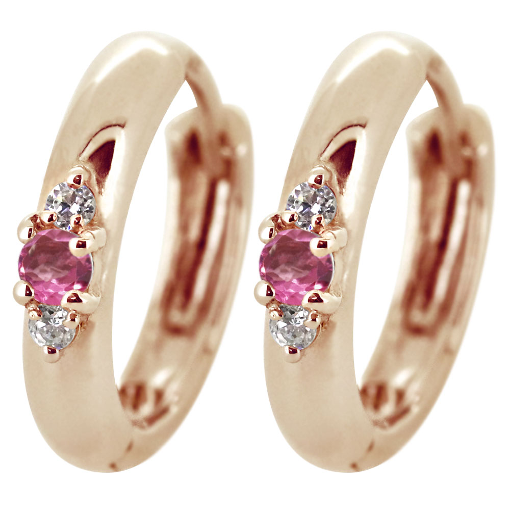 ピアス レディース フープ 小さめ ピンクトルマリン 10月誕生石 10k 両耳 シンプル