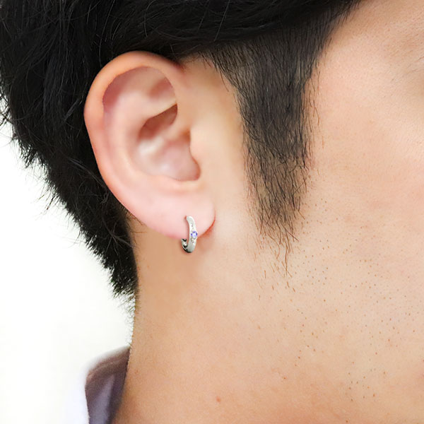 フープピアス 18k メンズ 太め シンプル 片耳 リングピアス タンザナイト 父の日 2026