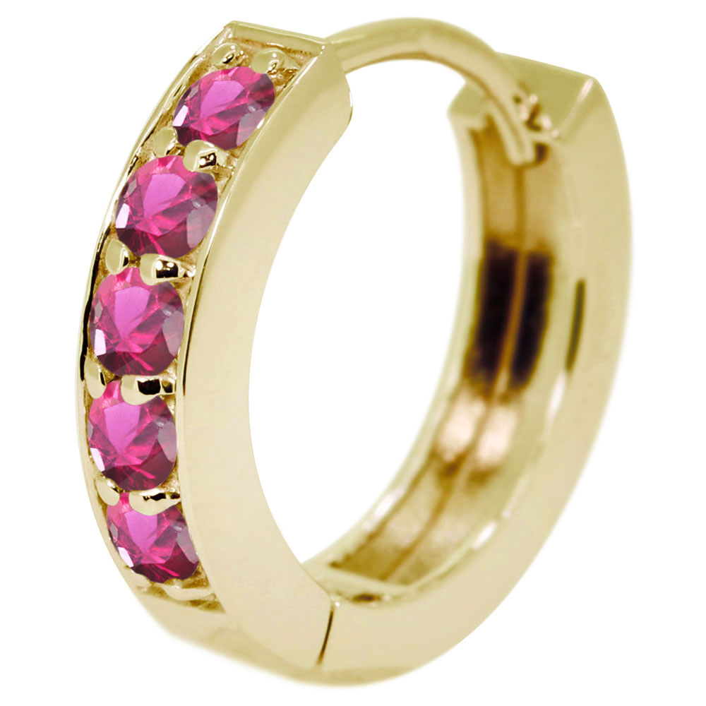 ピアス メンズ 18k フープピアス ルビー 片耳 中折れ ゴールド 7月誕生石 父の日 2024