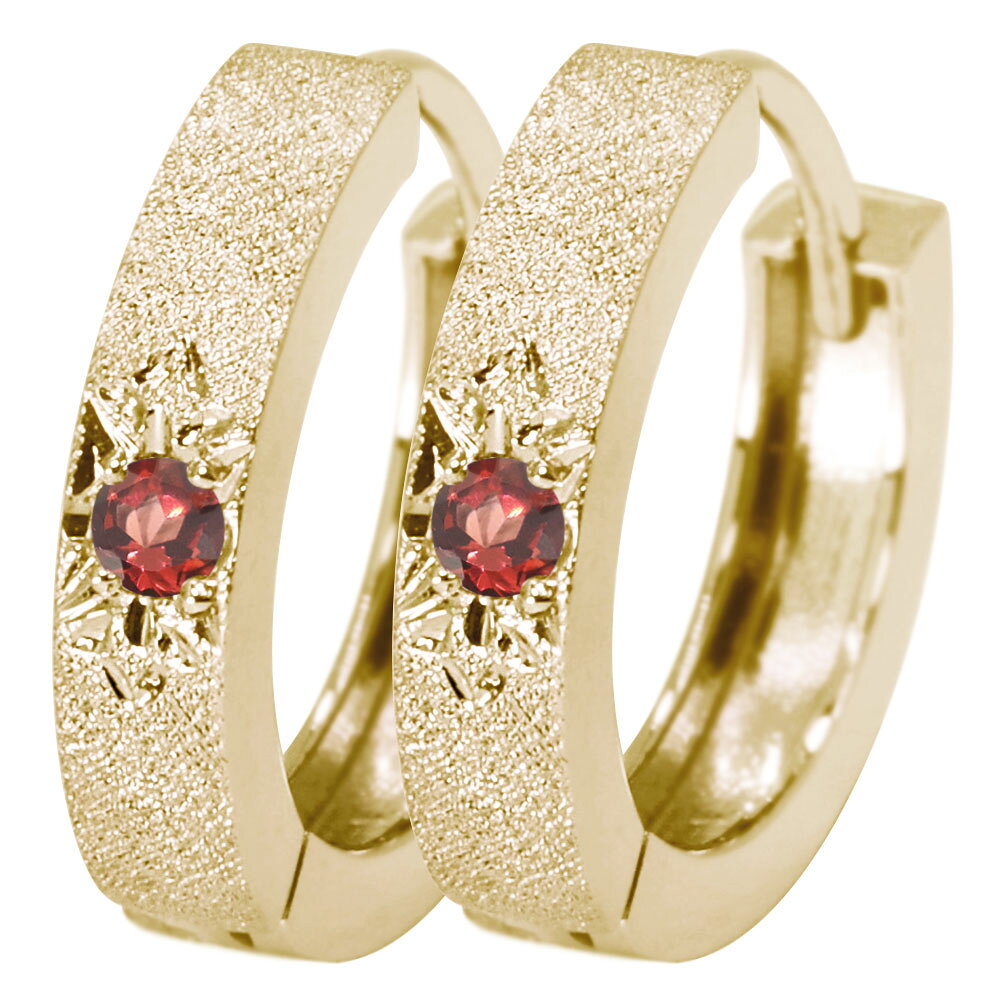 Garnet - フープピアス ピアス レディース 18k 18金 彫り 中折れ式 フープ ゴールド ガーネット
