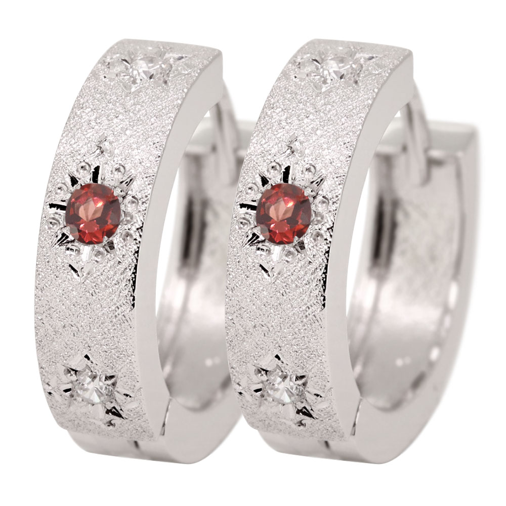 Garnet - ピアス フープ レディース シルバー ガーネット フープピアス 両耳用 洋彫り