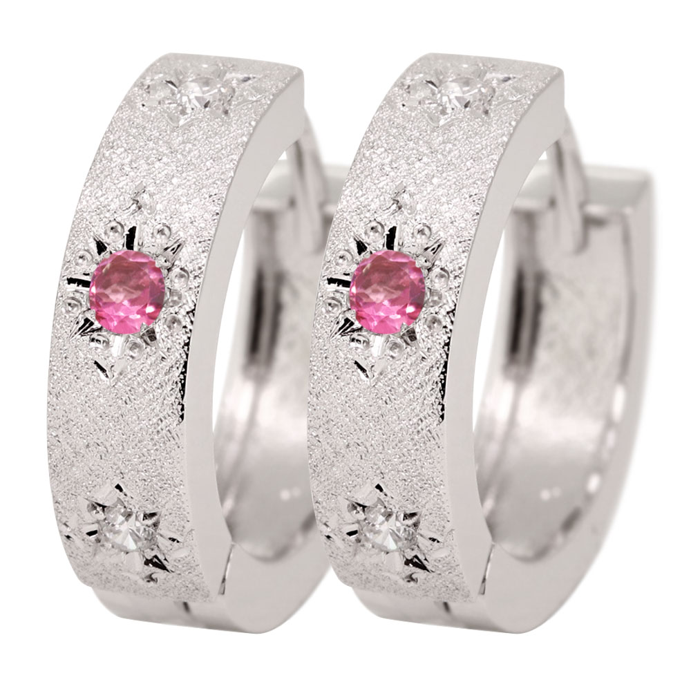 Tourmaline - ピアス フープ レディース シルバー ピンクトルマリン フープピアス 両耳用 洋彫り