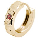 18金 フープピアス 18k ピアス 片耳 フープ メンズ ゴールド ガーネット 中折れ式 彫り 小さめ かっこいい 父の日 2024
