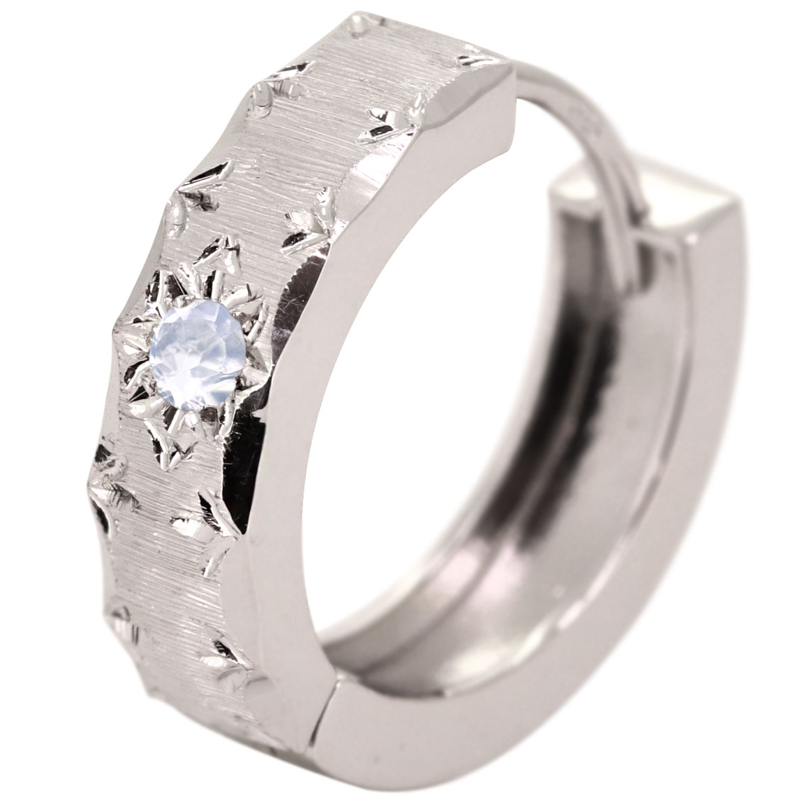 フープピアス シルバー メンズ 片耳用 ロイヤルブルームーンストーン ピアス フープ 中折れ式 男性 人気 SV925 大人 父の日 2024(4)