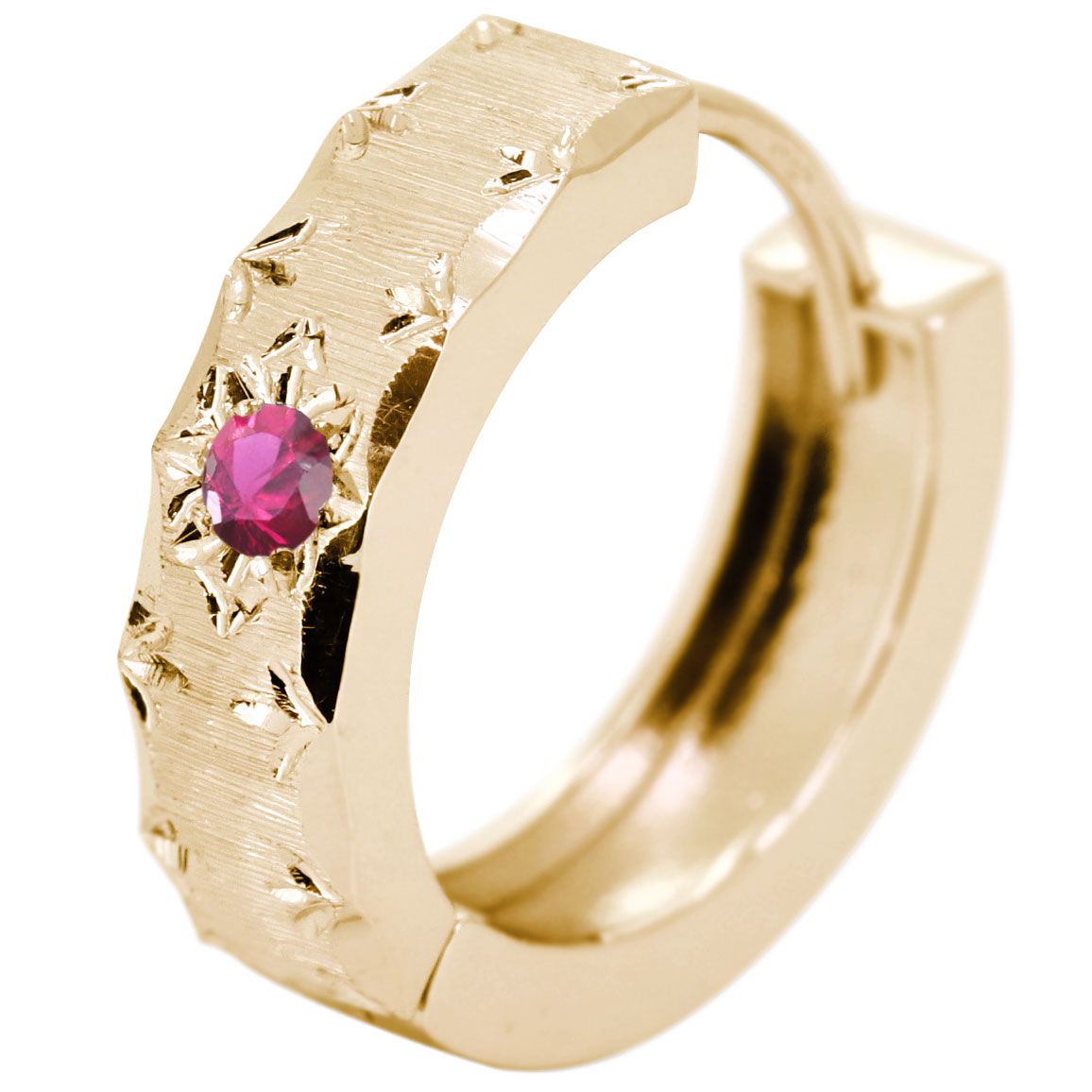 フープピアス メンズ 片耳用 10金 ピアス フープ 男性 中折れ 10k ルビー 7月誕生石 金属アレルギー 父の日 2024