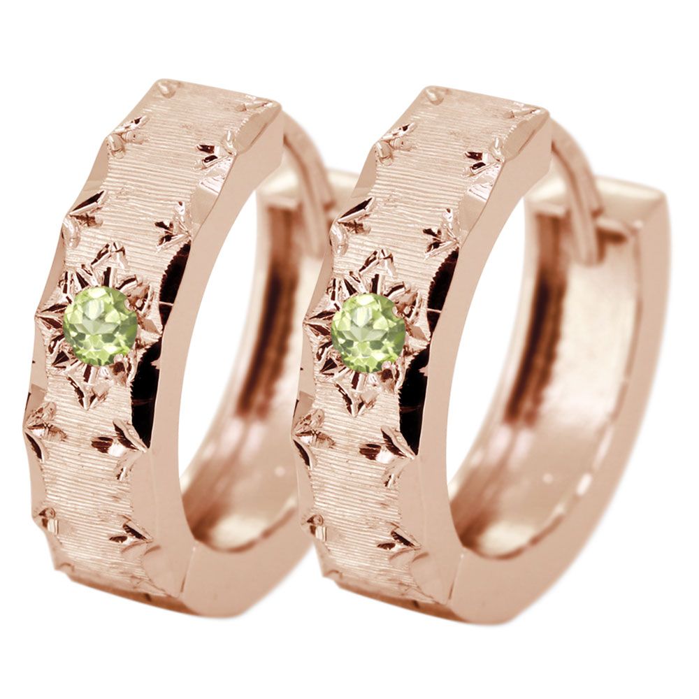 Peridot - フープピアス 小さめ レディース ピアス ペリドット 誕生石 8月 10金 10k 両耳用 中折れ式 金属アレルギー対応