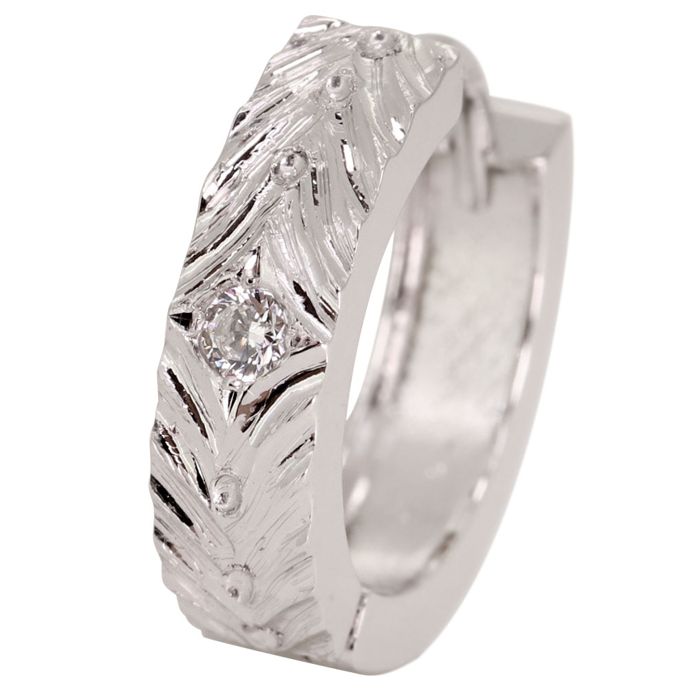 フープピアス プラチナ メンズ 片耳 フープ 中折れ式 4月誕生石 ダイヤモンド 彫り 金属アレルギー対応 父の日 2024(4)