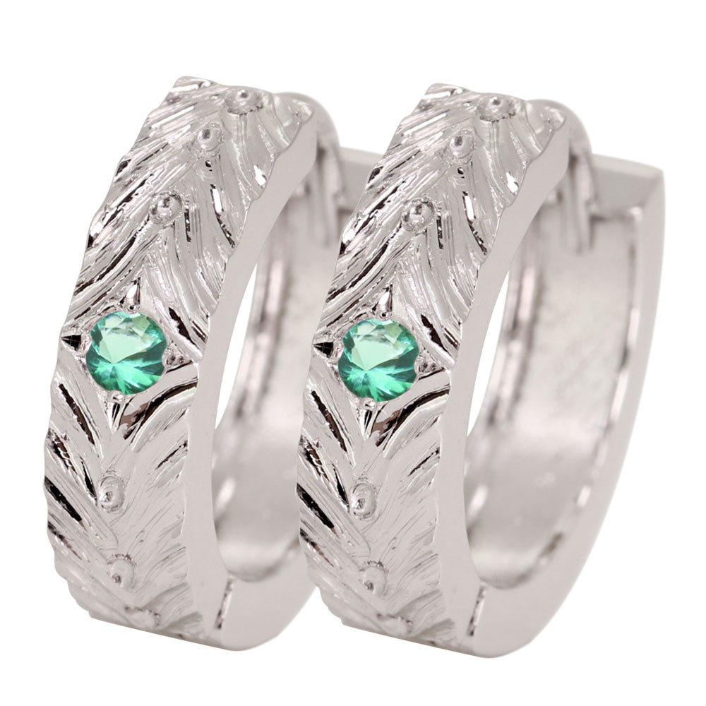 フープピアス シルバー925 両耳用 2個セット ピアス フープ 中折れ式 レディース エメラルド