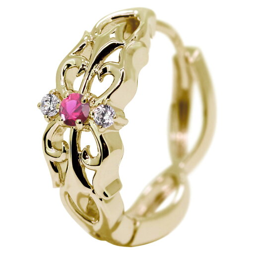 18金 フープピアス メンズ 片耳 クロス ルビー ピアス 18k 十字架 透かし 中折れ式 7月誕生石 18金 フープピアス メンズ 片耳 クロス ルビー ピアス 18k 十字架 透かし 中折れ式 7月誕生石