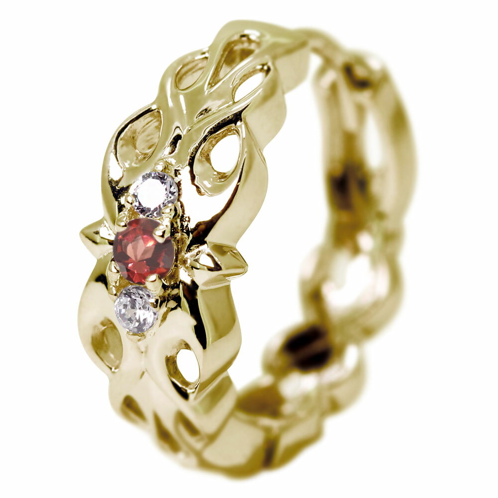 ピアス メンズ ガーネット フープピアス 10k 10金 クロス フレイム 炎 片耳用 1月誕生石 トライバル かっこいい