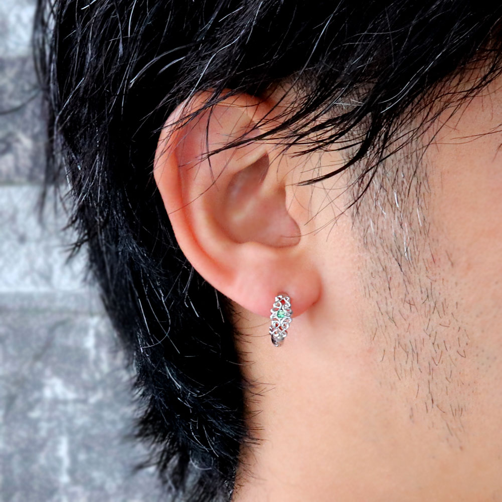 フープピアス 18k メンズ ピアス 18金 ゴールド 片耳 フープ 中折れ式 誕生石 5月 ...