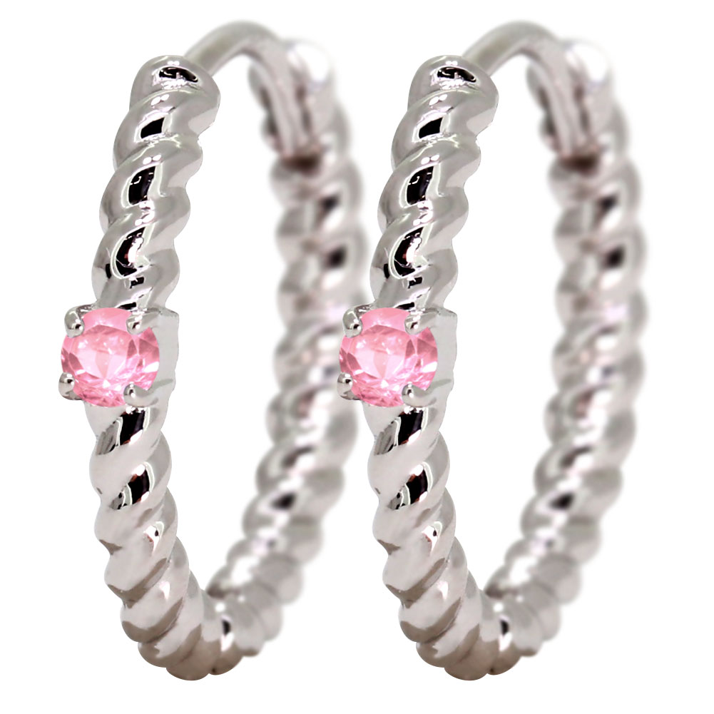 Tourmaline - ピアス プラチナ フープピアス ピンクトルマリン レディース 縄 ツイスト 両耳セット 誕生石 10月 フープ 小さめ 金属アレルギー対応 Pt900 大人 女性 シンプル 10月誕生石 プレゼント ギフト