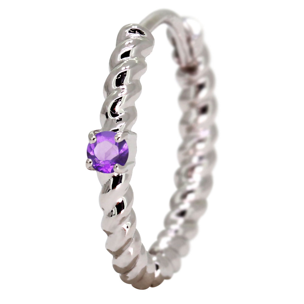 ピアス 片耳 メンズ プラチナ フープピアス アメジスト ツイスト 縄 ロープ 2月誕生石 メンズピアス pt900 中折れ式 金属アレルギー対応 男性 かっこいい つけっぱなし 人気 普段使い