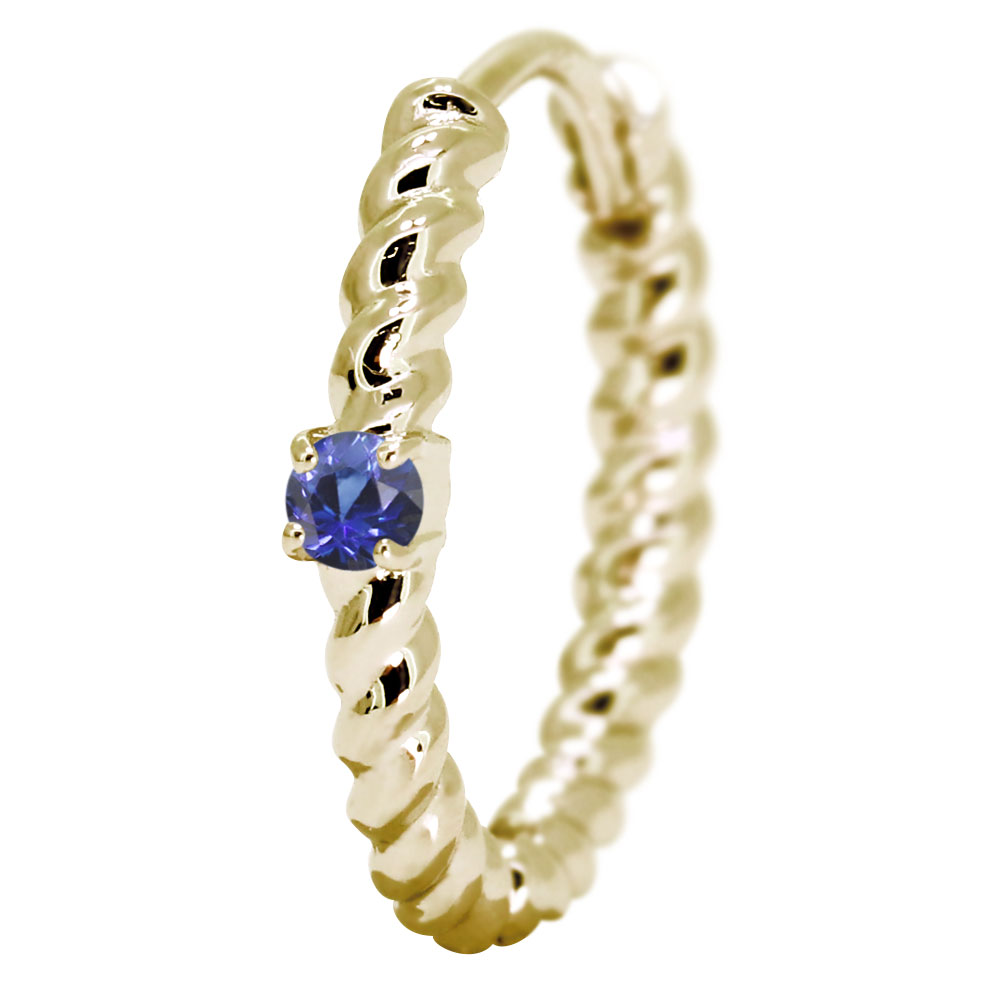 ピアス メンズ 18k フープピアス 片耳 メンズ 中折れ式 誕生石 9月 サファイア 18金 リングピアス ロープ 縄 キャッチ不要 ツイスト メンズピアス 9月誕生石 男性 プレゼント シンプル かっこいい