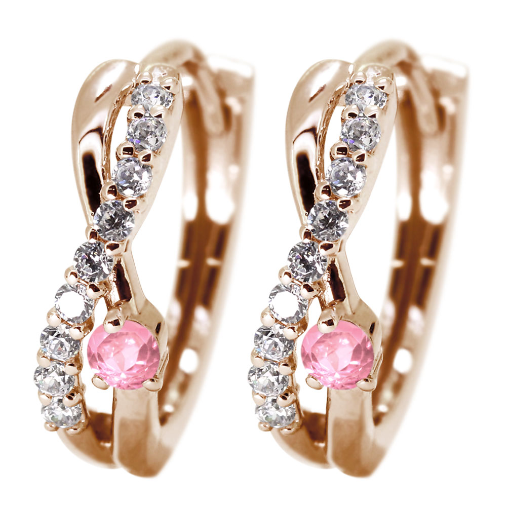 ピンクトルマリンフープピアスレディ...