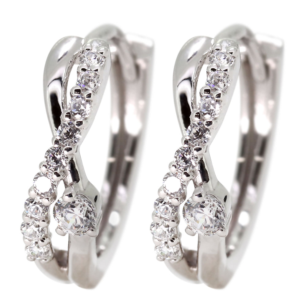 Diamond - シルバー925 ピアス フープ ダイヤモンド フープピアス 小さい 4月誕生石 レディース プレゼント 女性 大人可愛い インフィニティ