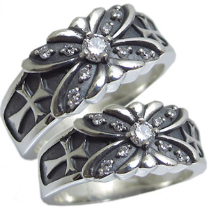 マリッジリング ペアリング カップル 2個セット シルバー ダイヤモンド リング 指輪 クロス リング