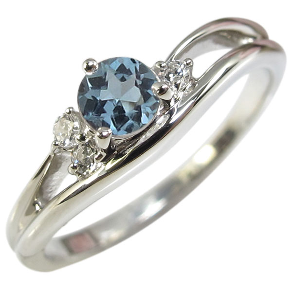 アクアマリン リング 一粒 シンプル K18 指輪