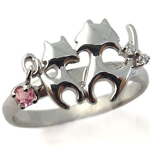 ピンクトルマリンリングネコ指輪10金