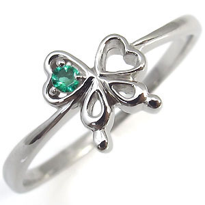 エメラルド・リング・蝶・リボン・ハート・10金・指輪・一粒