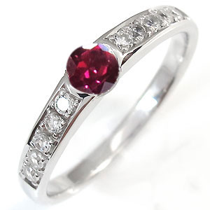 ルビー リング ハーフエタニティ リング 一粒 18金 指輪