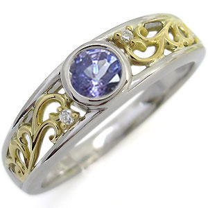 プラチナ 18金 コンビ エンゲージリング 一粒 タンザナイト 婚約指輪