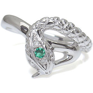 メンズリング・エメラルド・18金・スネーク・蛇・リング 父の日 2023