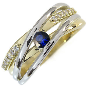 コンビ・リング・18金・プラチナ・一粒・サファイア・指輪