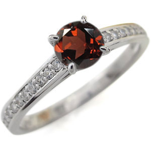 ガーネット エンゲージリング ハーフエタニティ エンゲージリング 婚約指輪 大粒 10金