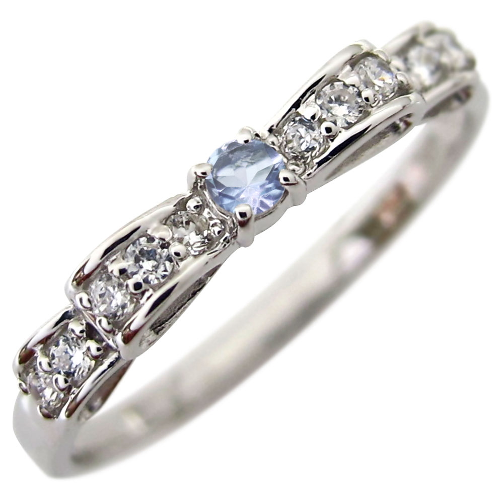 リボン リング レディースアクセサリー アクアマリンサンタマリア 指輪 シルバー ピンキーリング ファランジリング りぼん 3月誕生石 プレゼント 誕生日 記念...