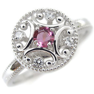 プラチナ婚約指輪ピンクトルマリンエ...