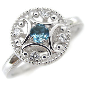 プラチナ 婚約指輪 ブルートパーズ エンゲージリング アンティーク