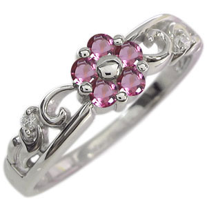 プラチナ ピンクトルマリン 花 エンゲージリング フラワー 婚約指輪