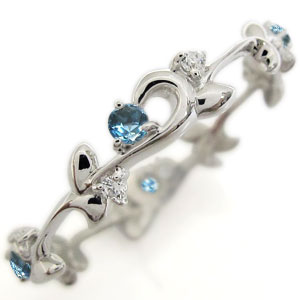 プラチナ ブルートパーズリング フルエタニティリング 唐草 指輪