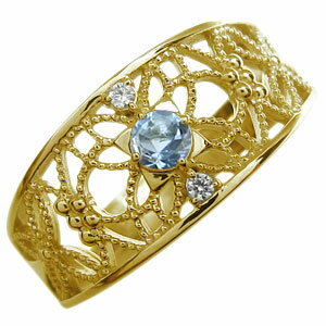 アクアマリンサンタマリア リング アラベスク 指輪 10金 唐草 リング