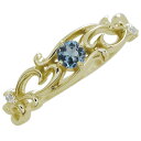アクアマリンピンキーリング 唐草 一粒 アクアマリン 指輪 18k K18