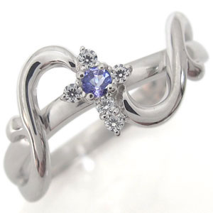 クロス リング プラチナ タンザナイト リング 唐草 指輪