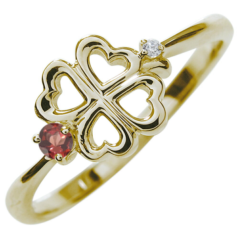 ガーネット クローバー 指輪 18金 18k リング ピンキーリング