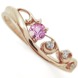 指輪 レディース おしゃれ ピンクサファイア エンゲージリング アラベスク K18 唐草 婚約リング プレゼント 母の日 2024