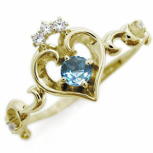 ブルートパーズ エンゲージリング ハート アラベスク 18金 華奢 婚約指輪