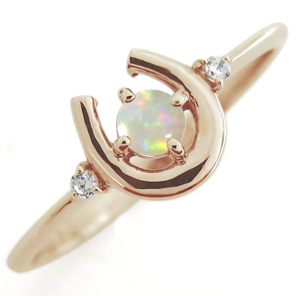 馬蹄 指輪 オパール リング ホースシュー リング 10金