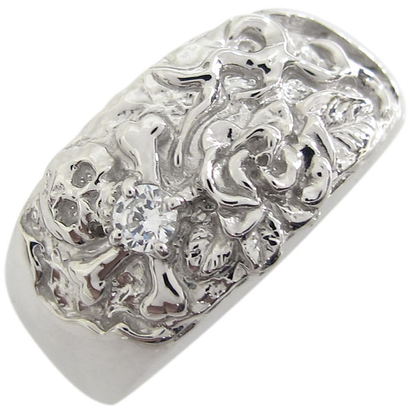 プラチナ ダイヤモンド 薔薇 ドクロリング 骸骨 リング 指輪