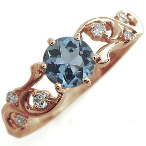 アクアマリンサンタマリア エンゲージリング 唐草 婚約指輪 10金 大粒 リング