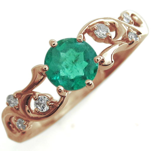 エメラルド エンゲージリング 唐草 婚約指輪 10金 大粒 リング