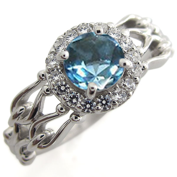 プラチナ ブルートパーズ 取り巻き 婚約指輪 アンティーク リング