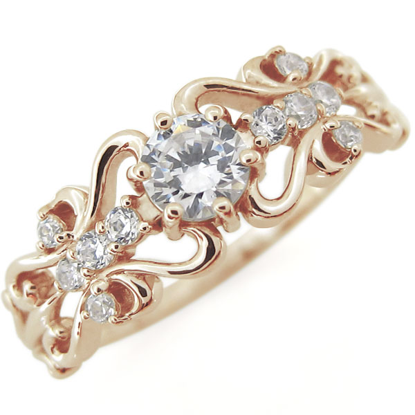 エンゲージリング K18 ダイヤモンド アンティーク エンゲージリング 唐草 婚約指輪