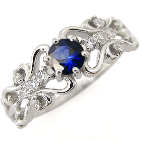 プラチナ サファイアリング ハート リング 唐草 指輪 百合